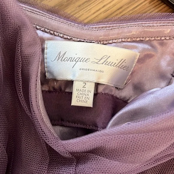 LIKE NEW! Monique Lhuillier bridesmaid lavender colored dress with tulle overlay - Picture 7 of 8